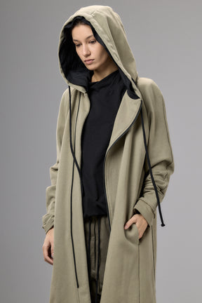 LONG HOODED ZIPPER OLIVE GREEN JACKET