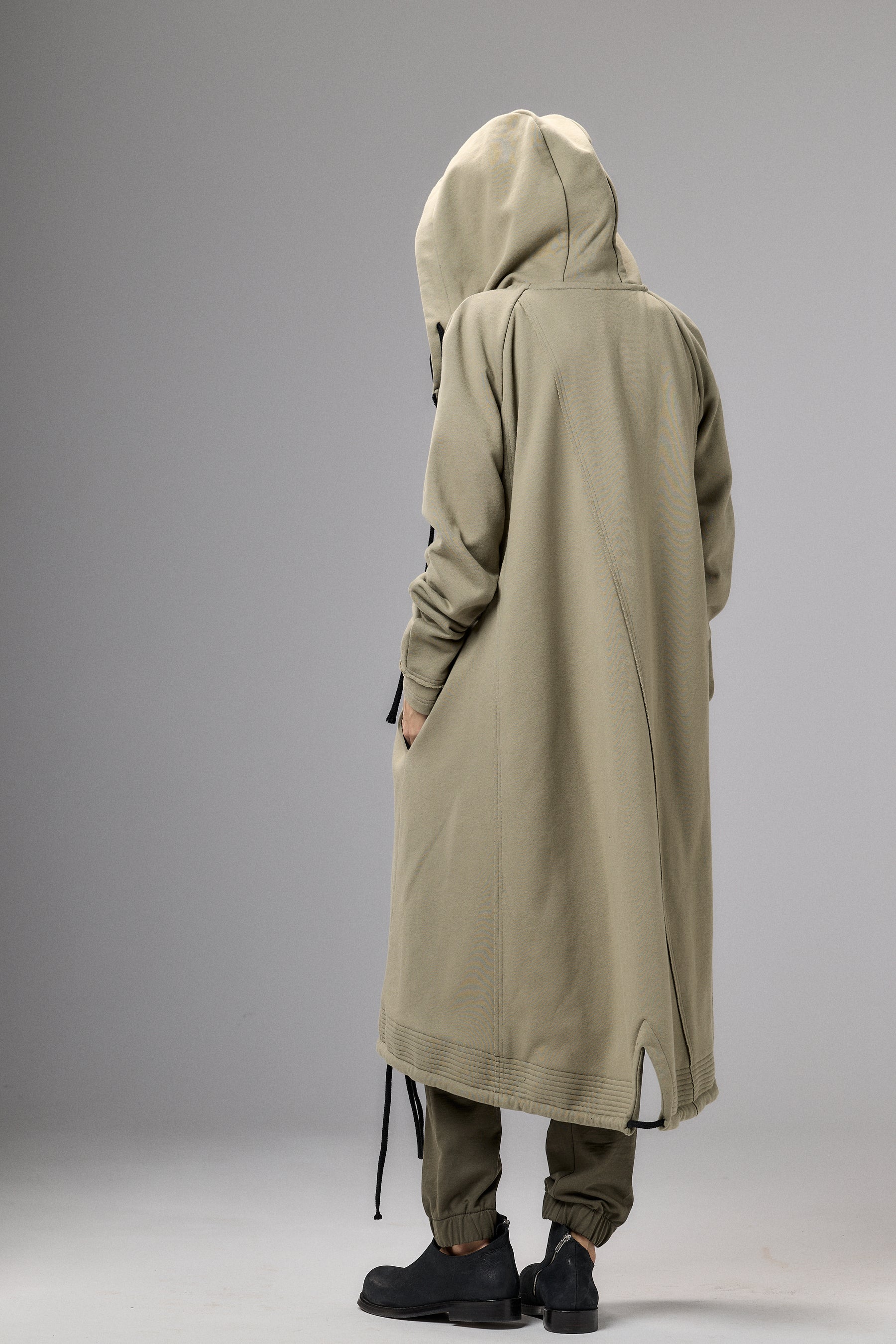 LONG HOODED ZIPPER OLIVE GREEN JACKET