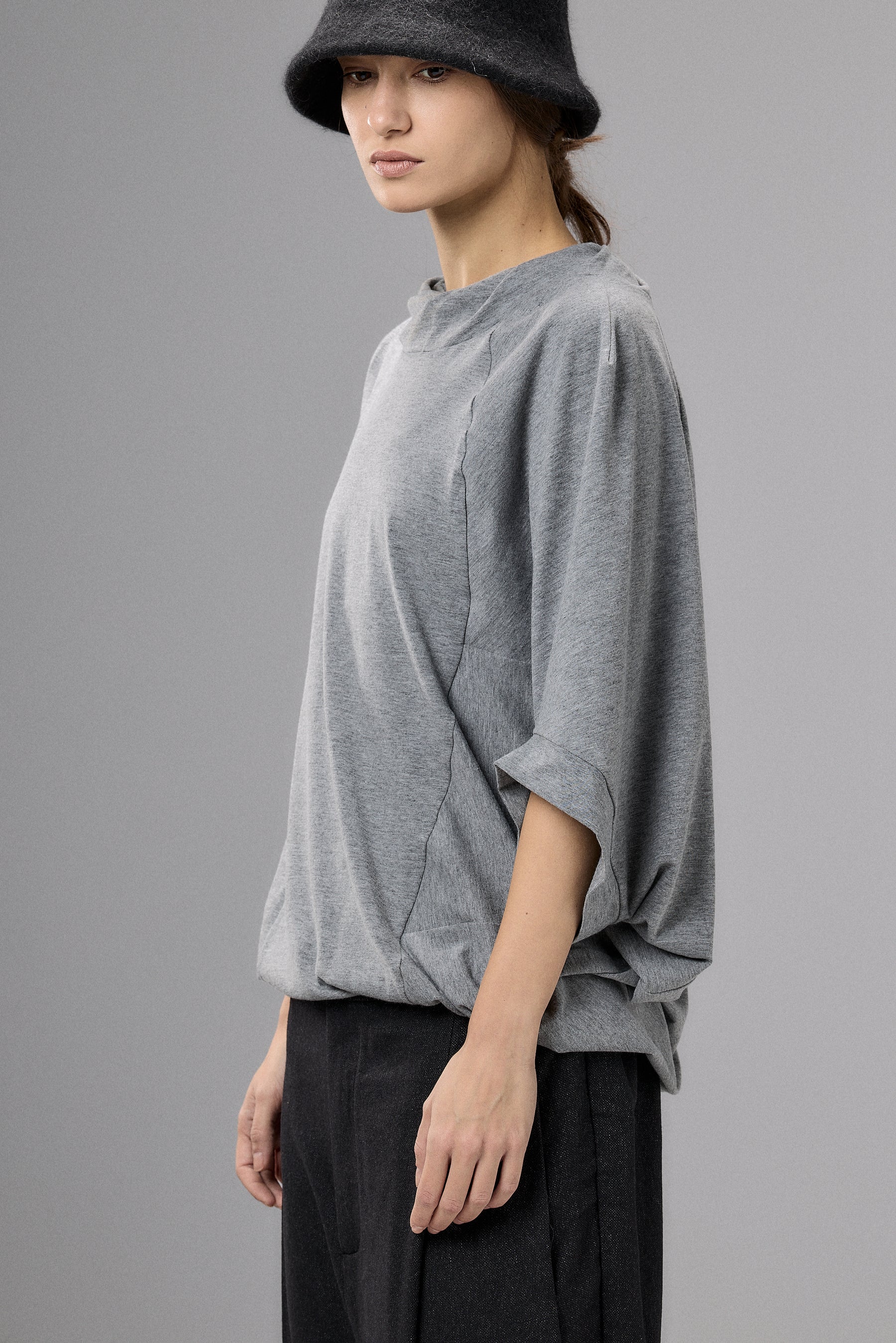 ASYMMETRICAL SLEEVE COTTON BLOUSE