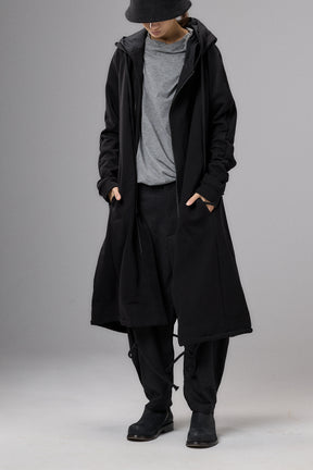 LONG HOODED ZIPPER BLACK JACKET
