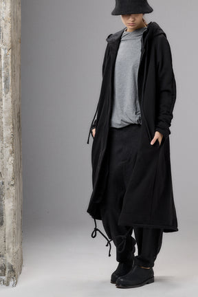 LONG HOODED ZIPPER BLACK JACKET
