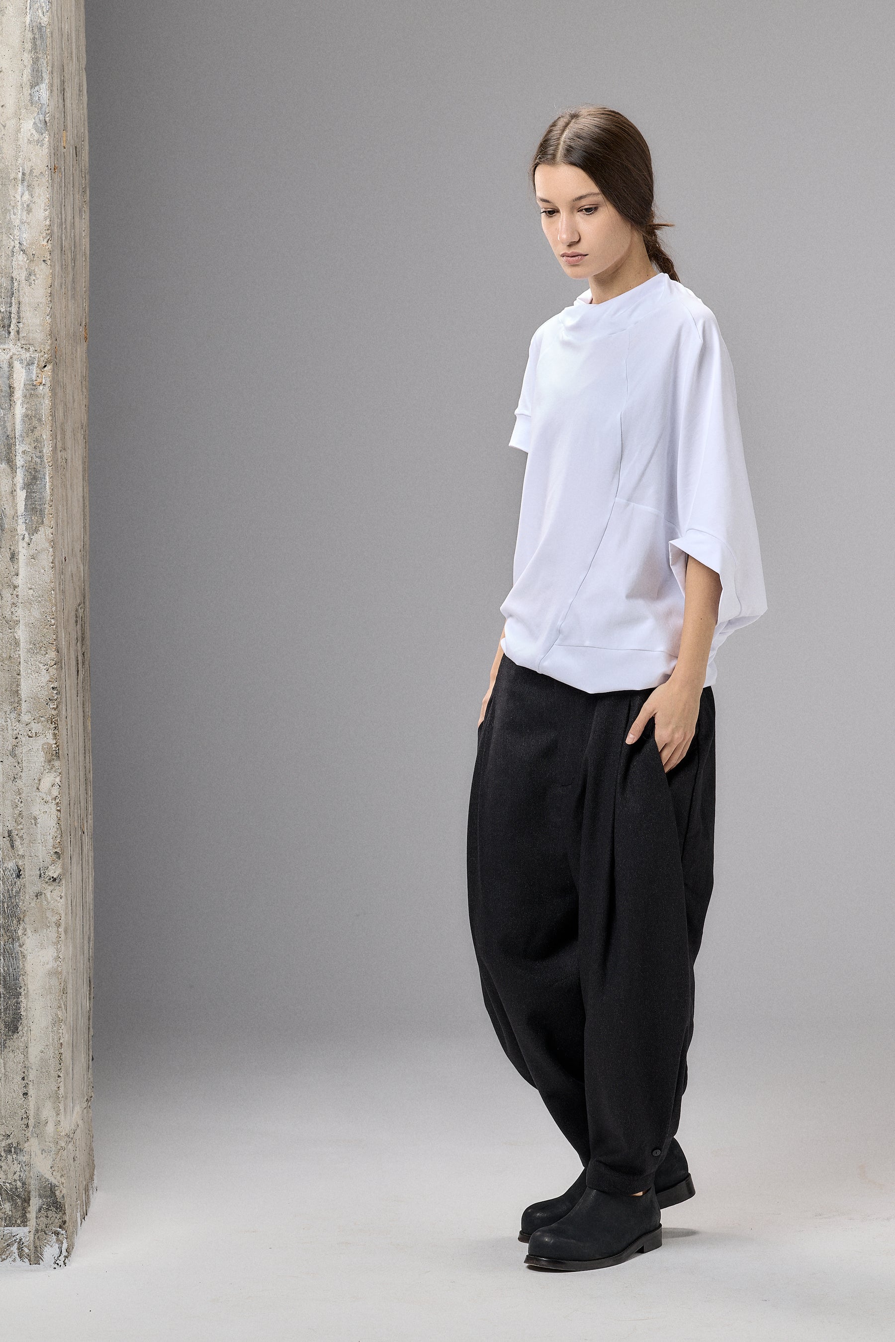 ASYMMETRICAL SLEEVE WHITE COTTON BLOUSE