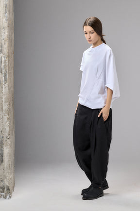 ASYMMETRICAL SLEEVE WHITE COTTON BLOUSE