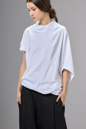 ASYMMETRICAL SLEEVE BLACK COTTON BLOUSE