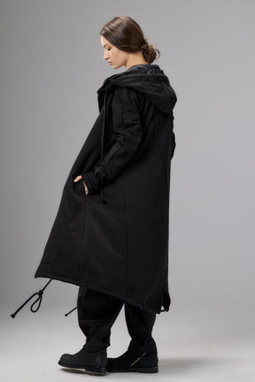 LONG HOODED ZIPPER BLACK JACKET