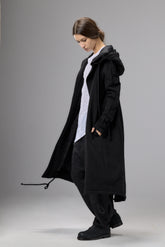 LONG HOODED ZIPPER BLACK JACKET