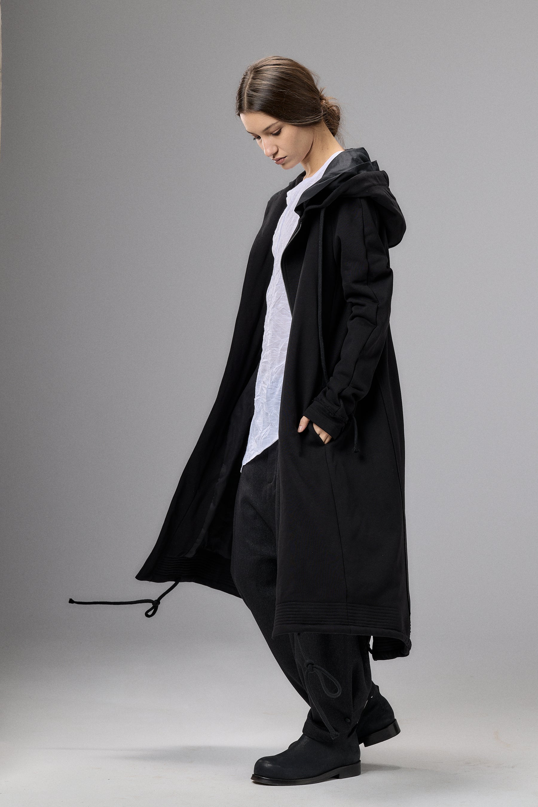 LONG HOODED ZIPPER OLIVE GREEN JACKET