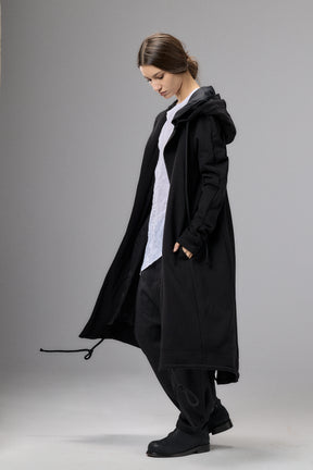 LONG HOODED ZIPPER OLIVE GREEN JACKET
