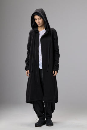 LONG HOODED ZIPPER BLACK JACKET