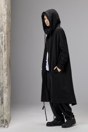 LONG HOODED ZIPPER BLACK JACKET
