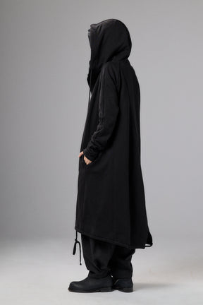 LONG HOODED ZIPPER BLACK JACKET