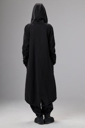 LONG HOODED ZIPPER BLACK JACKET