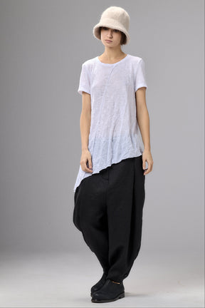 WHITE COTTON SHORT SLEEVE SHIRT WITH  RAW EDGES