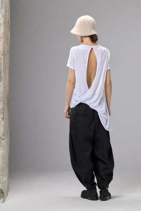 WHITE COTTON SHORT SLEEVE SHIRT WITH  RAW EDGES