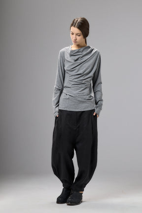BLACK VOLUMINOUS LINEN PANTS