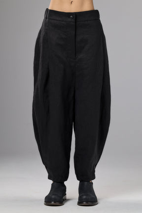 BLACK VOLUMINOUS LINEN PANTS