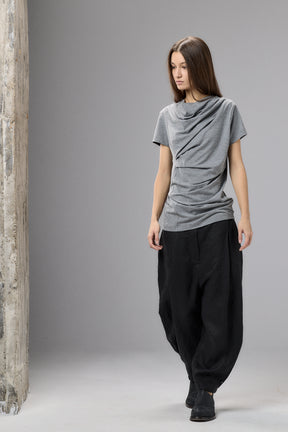 SHORT SLEEVE BLACK DRAPE BLOUSE