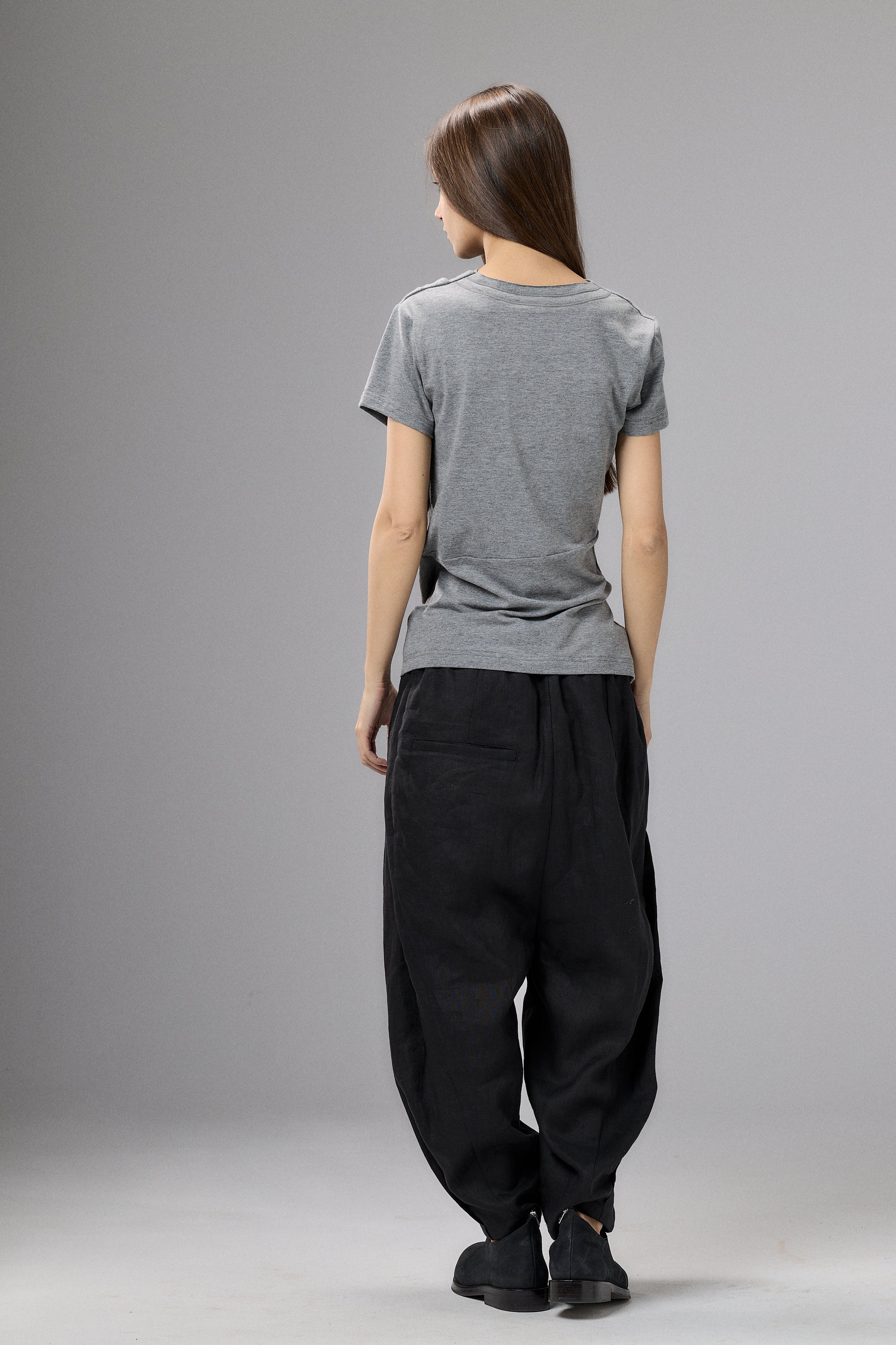 SHORT SLEEVE BLACK DRAPE BLOUSE