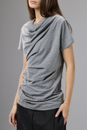 SHORT SLEEVE BLACK DRAPE BLOUSE