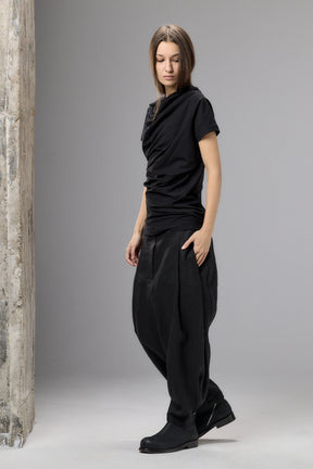 SHORT SLEEVE BLACK DRAPE BLOUSE