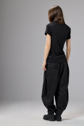 SHORT SLEEVE BLACK DRAPE BLOUSE