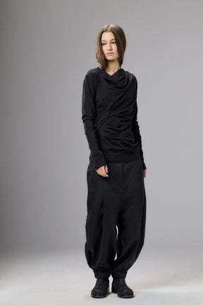 LONG SLEEVE BLACK DRAPE BLOUSE