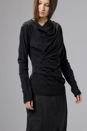 LONG SLEEVE BLACK DRAPE BLOUSE