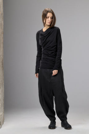LONG SLEEVE BLACK DRAPE BLOUSE