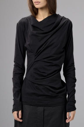 LONG SLEEVE BLACK DRAPE BLOUSE