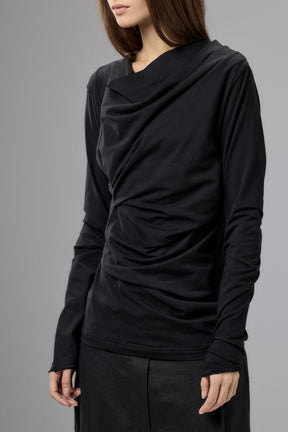 LONG SLEEVE BLACK DRAPE BLOUSE