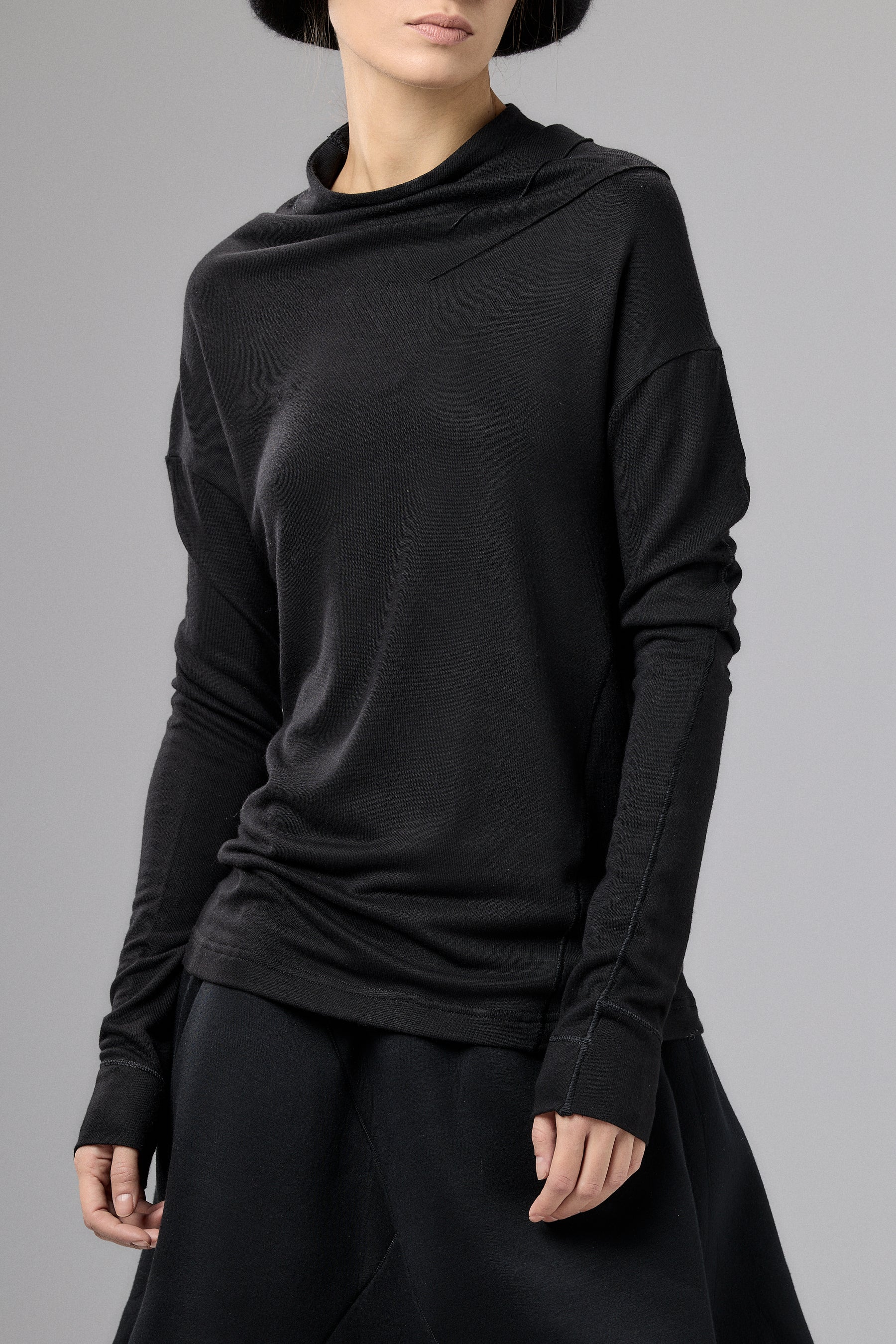 BROWN GRAY MINIMALIST LONG SLEEVE TOP
