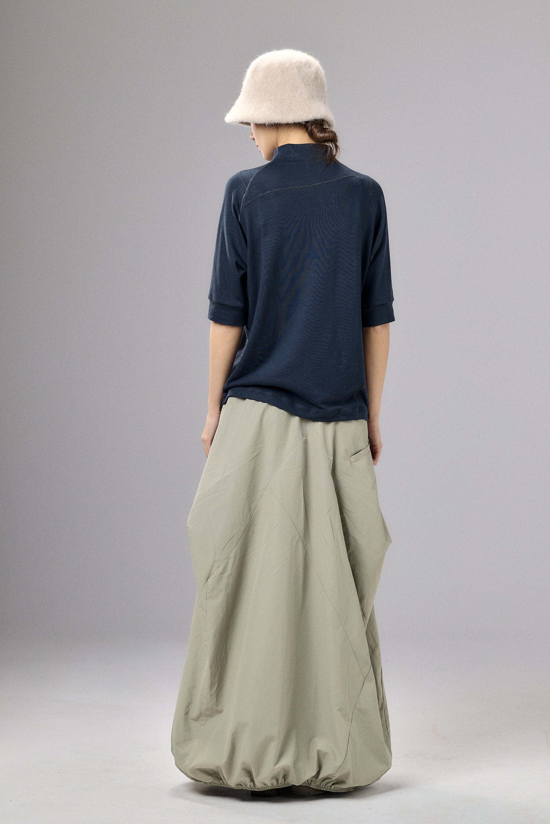 HALF SLEEVE MOCK NECK MUTED BLUE TOP