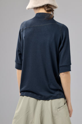 HALF SLEEVE MOCK NECK MUTED BLUE TOP