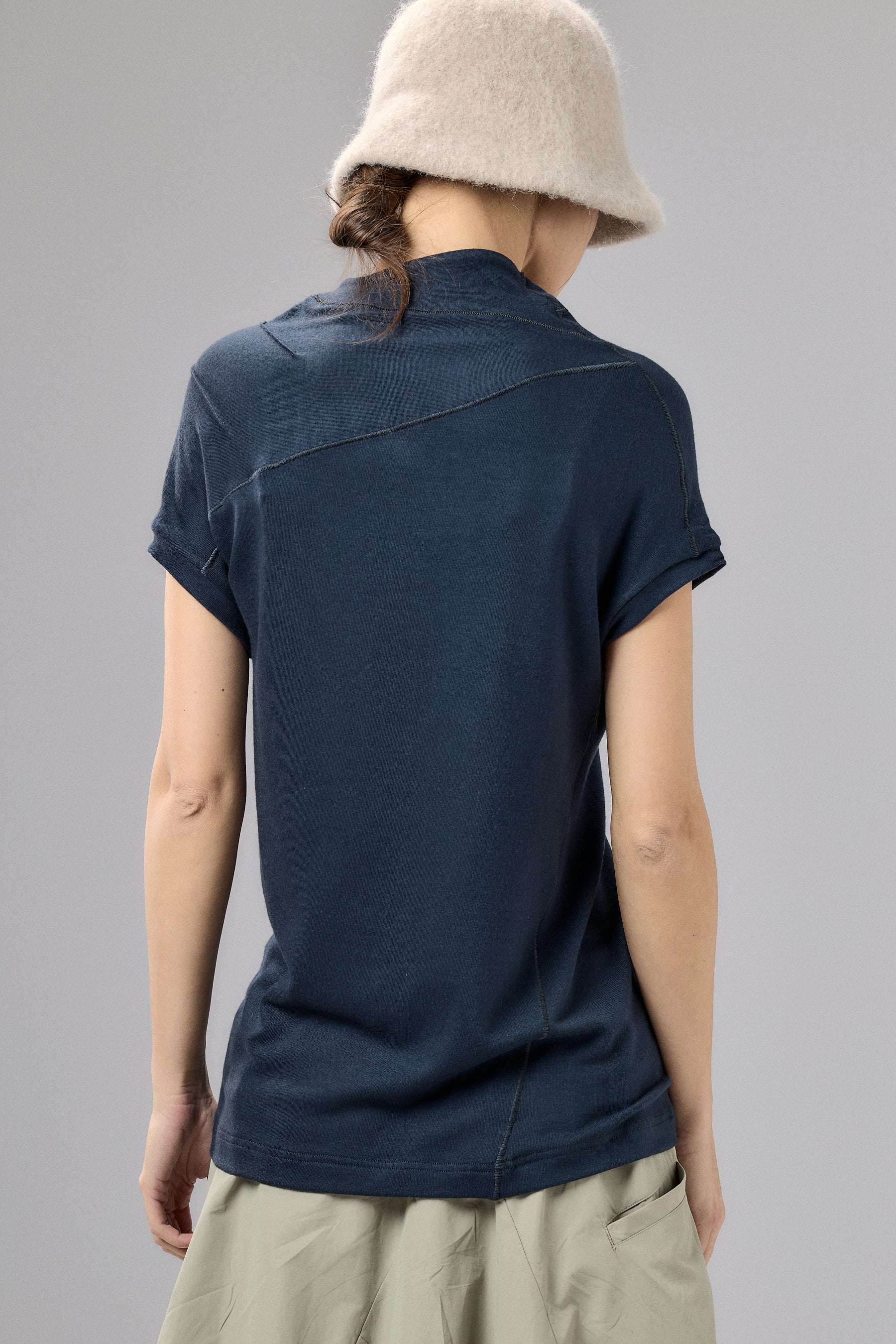 MUTED BLUE MINIMALIST CAP SLEEVED TOP