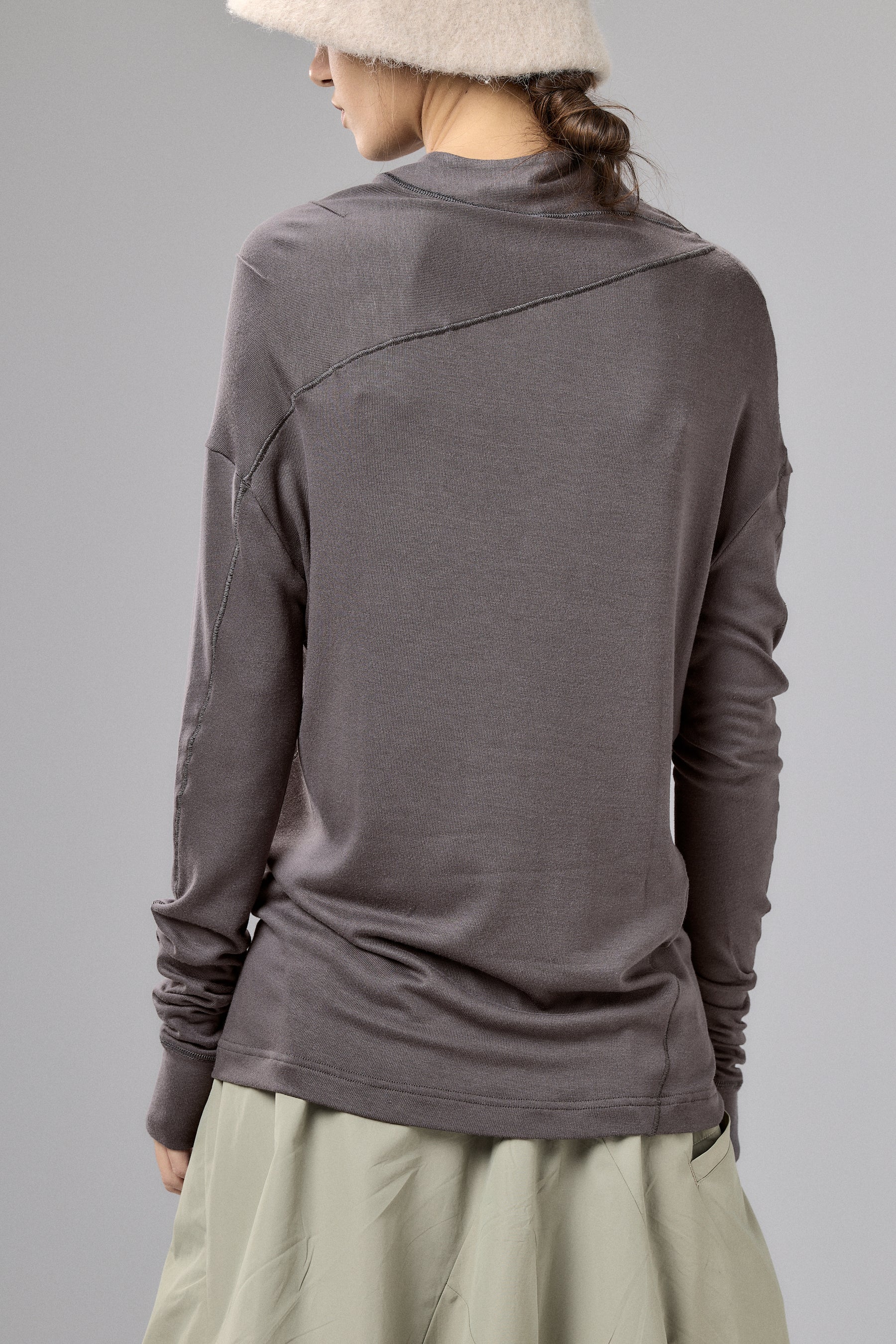 BROWN GRAY MINIMALIST LONG SLEEVE TOP