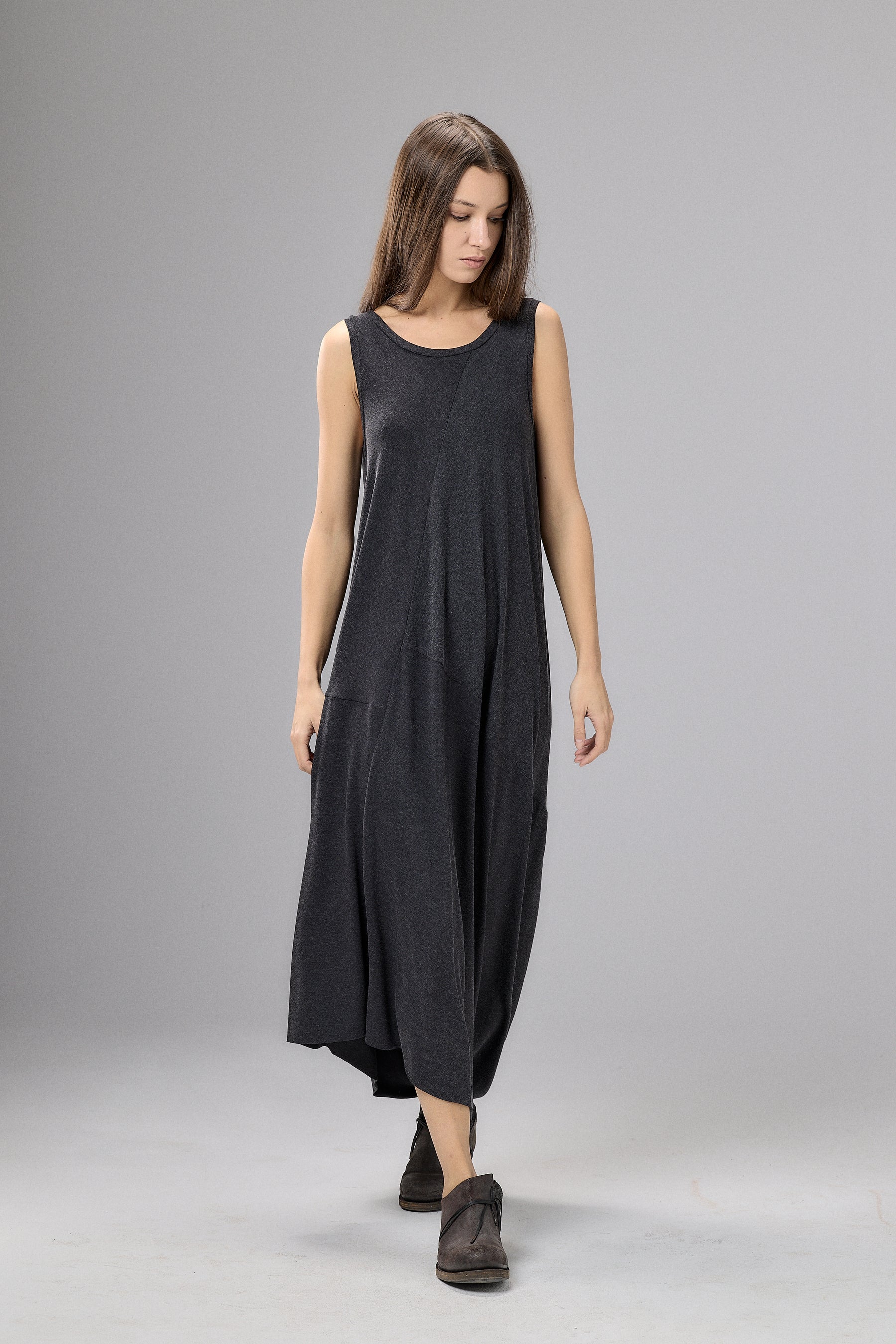 LOOSE CHARCOAL DRAPED MAXI DRESS