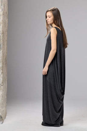 LOOSE CHARCOAL DRAPED MAXI DRESS