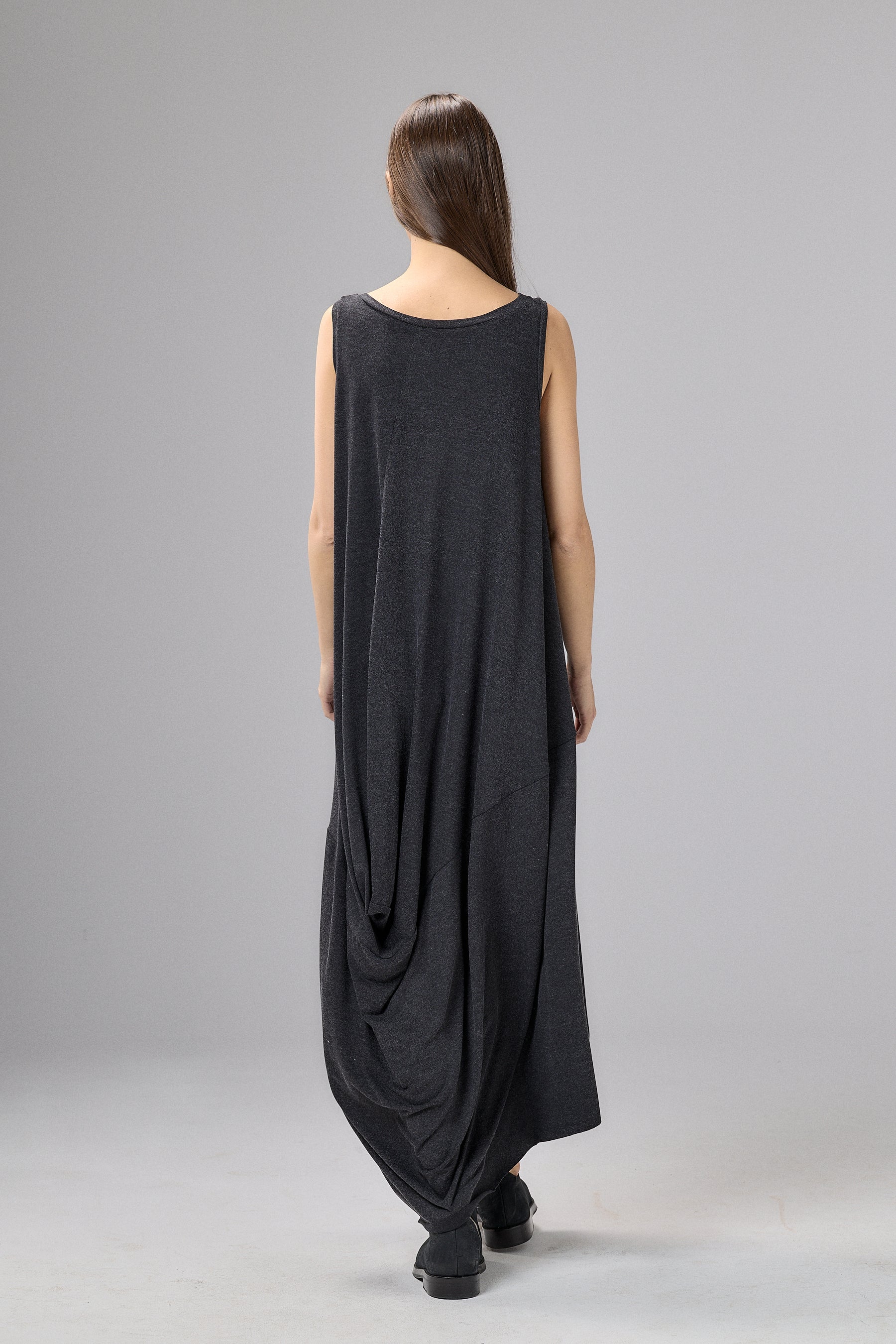 LOOSE CHARCOAL DRAPED MAXI DRESS