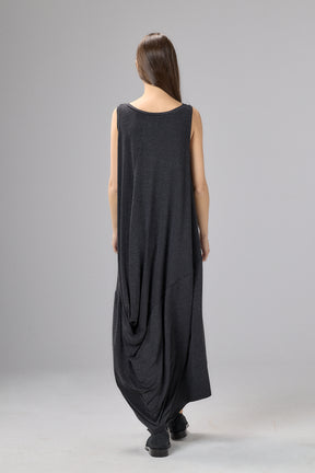 LOOSE CHARCOAL DRAPED MAXI DRESS