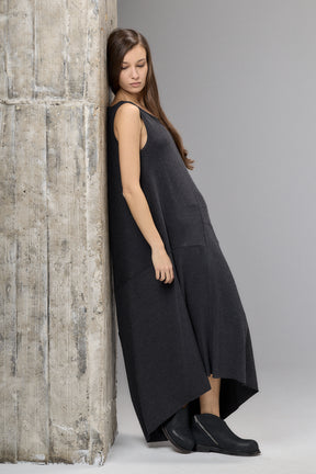 LOOSE CHARCOAL DRAPED MAXI DRESS