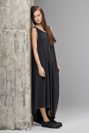LOOSE CHARCOAL DRAPED MAXI DRESS