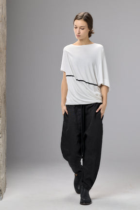 ASYMMETRICAL DRAPED BLACK BLOUSE