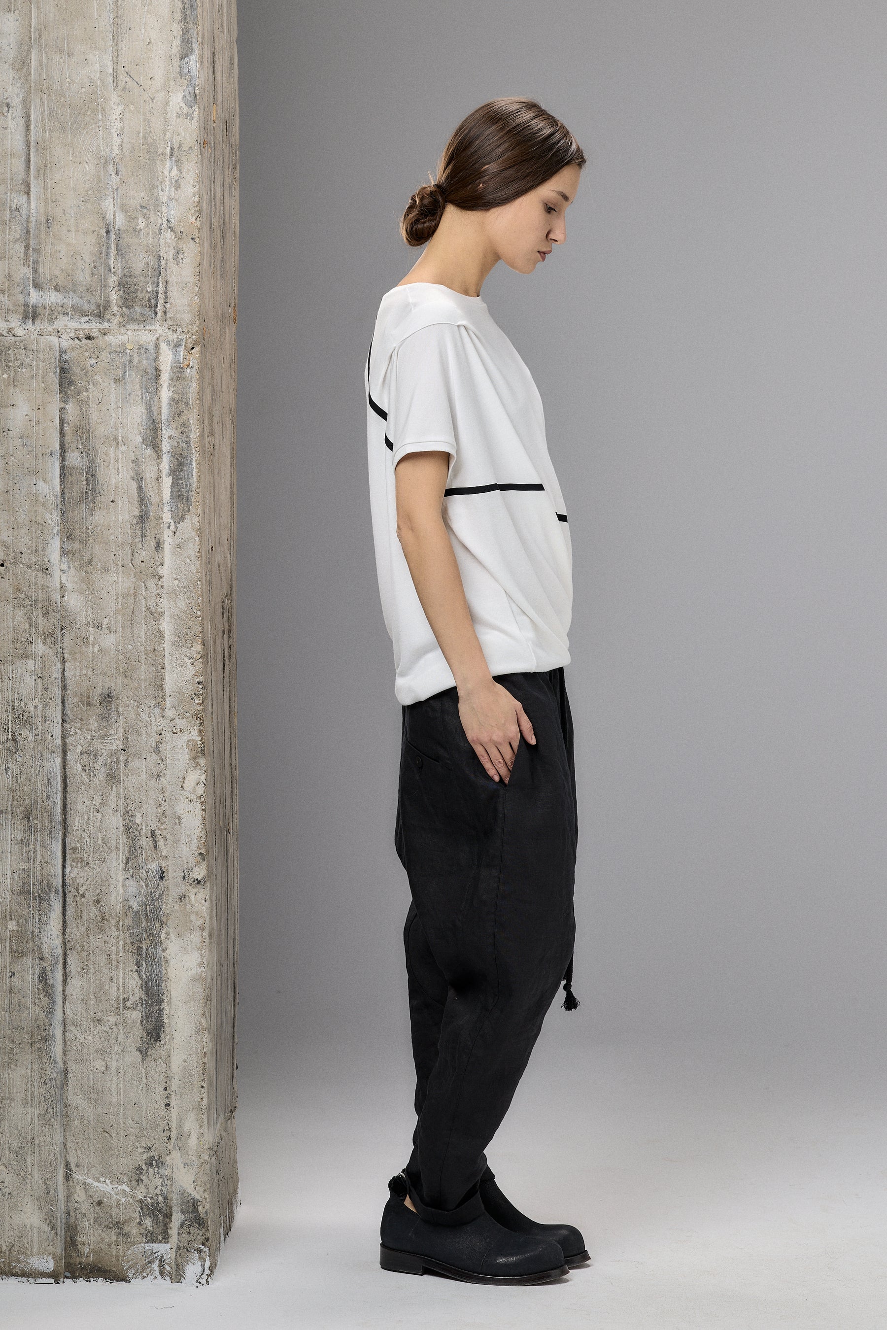 ASYMMETRICAL DRAPED OFF-WHITE BLOUSE