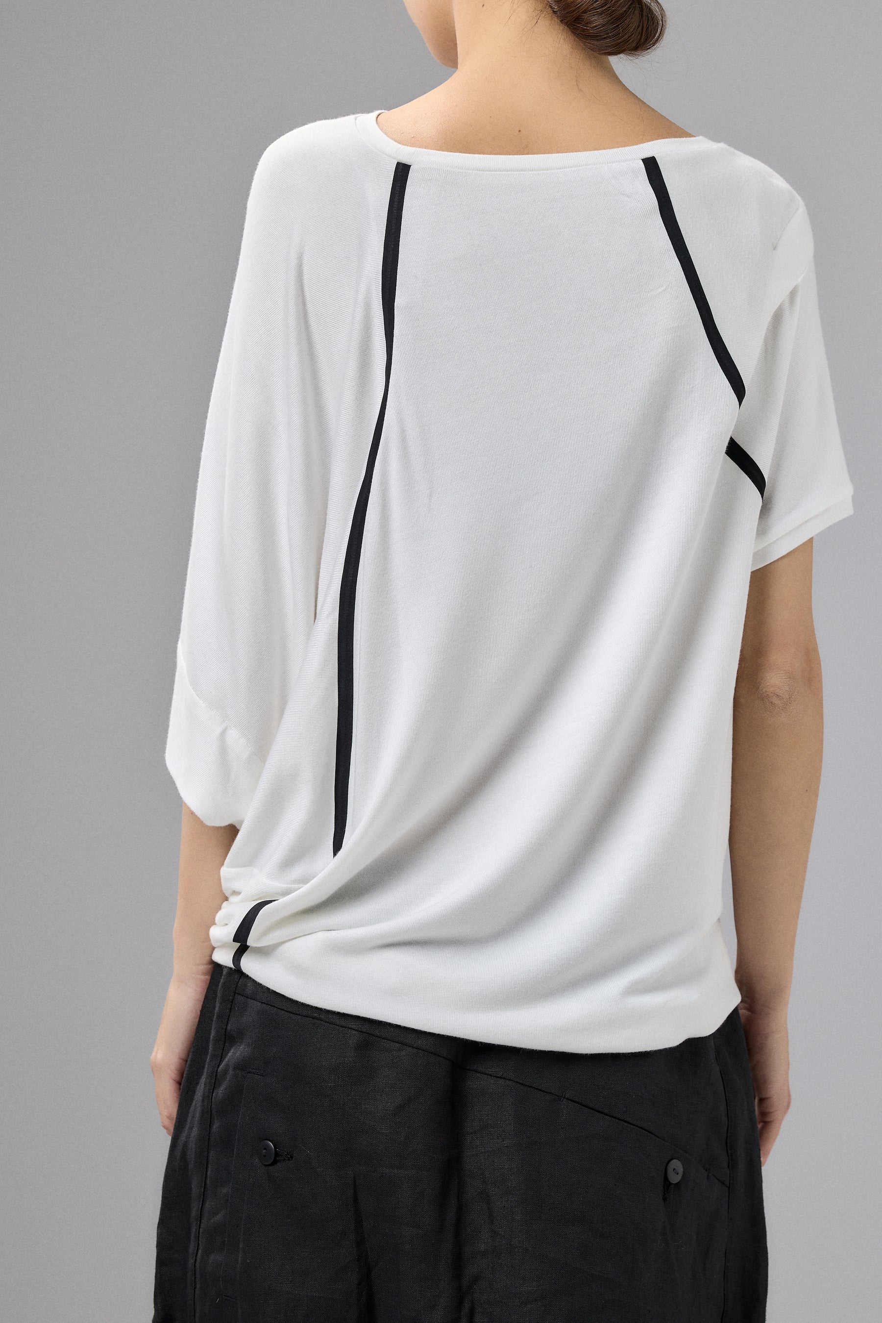 ASYMMETRICAL DRAPED BLACK BLOUSE