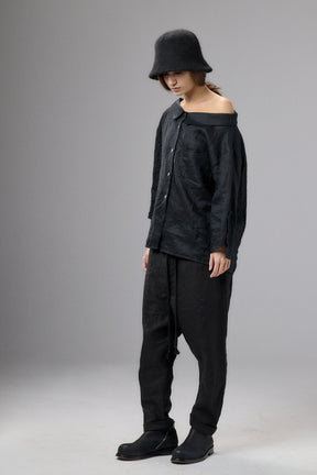 OFF SHOULDER BLACK LINEN SHIRT