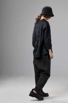OFF SHOULDER BLACK LINEN SHIRT