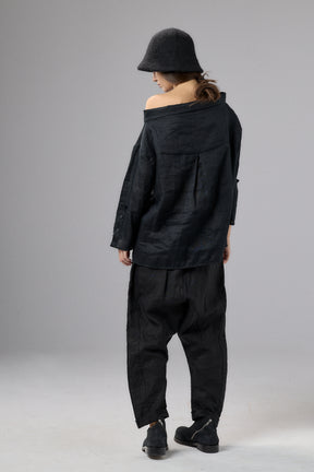OFF SHOULDER BLACK LINEN SHIRT