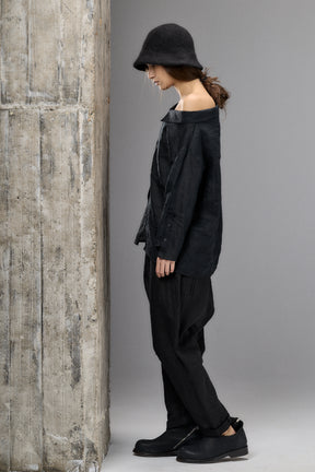 OFF SHOULDER BLACK LINEN SHIRT