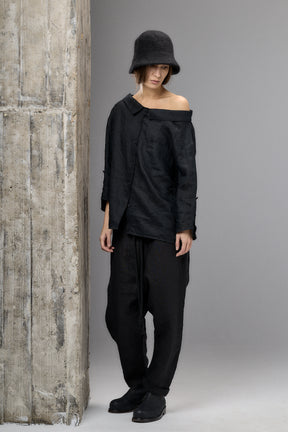 OFF SHOULDER BLACK LINEN SHIRT