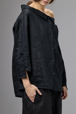 OFF SHOULDER BLACK LINEN SHIRT